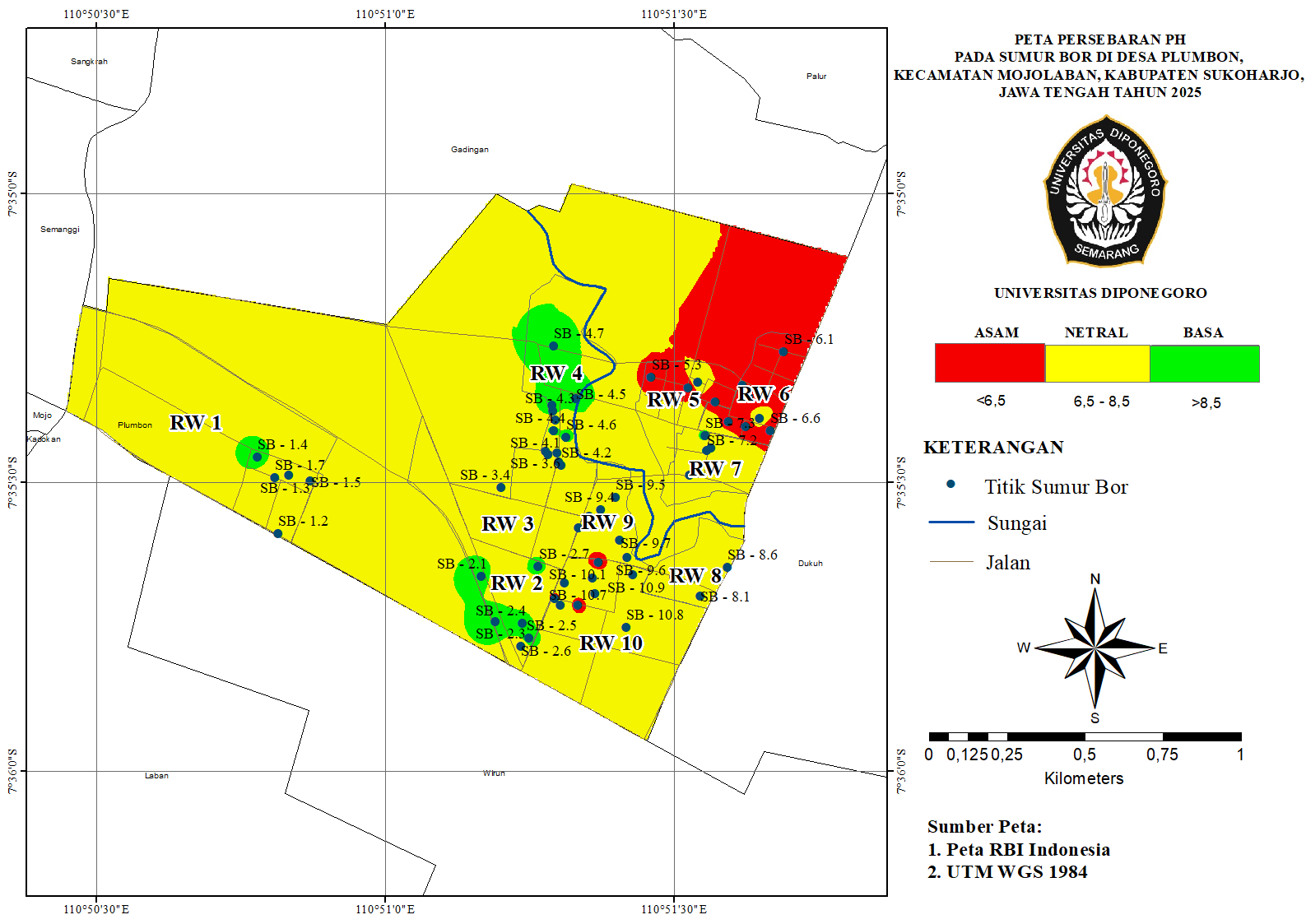 Peta Persebaran pH di Sumur Bor