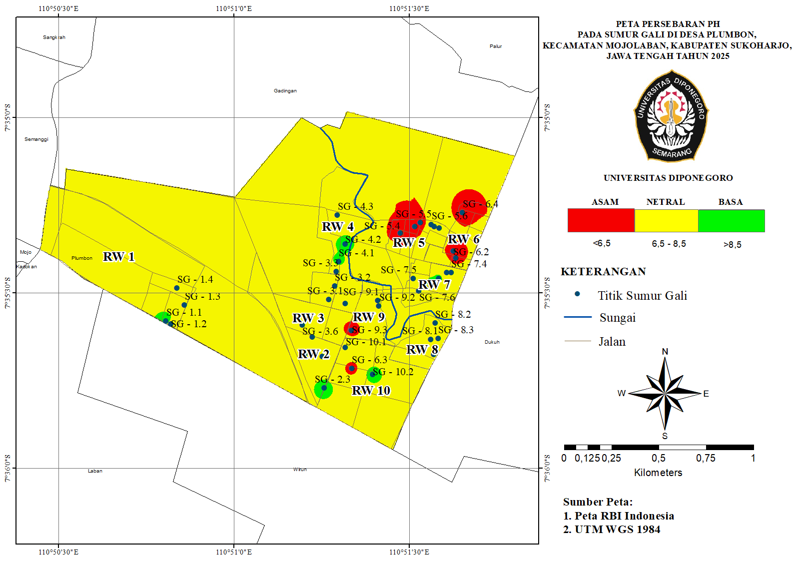 Peta Persebaran pH di Sumur Gali