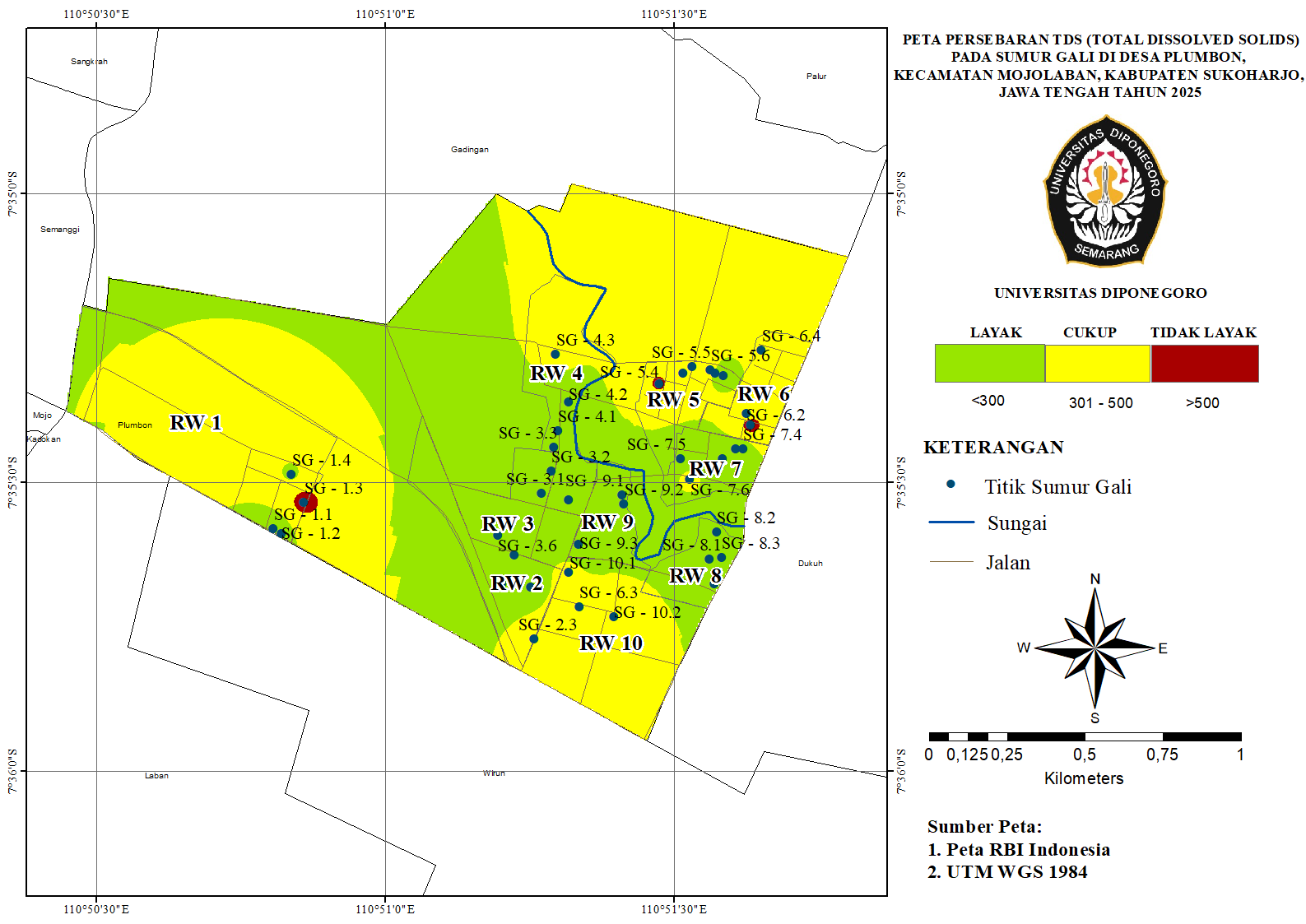 Peta Persebaran TDS di Sumur Gali